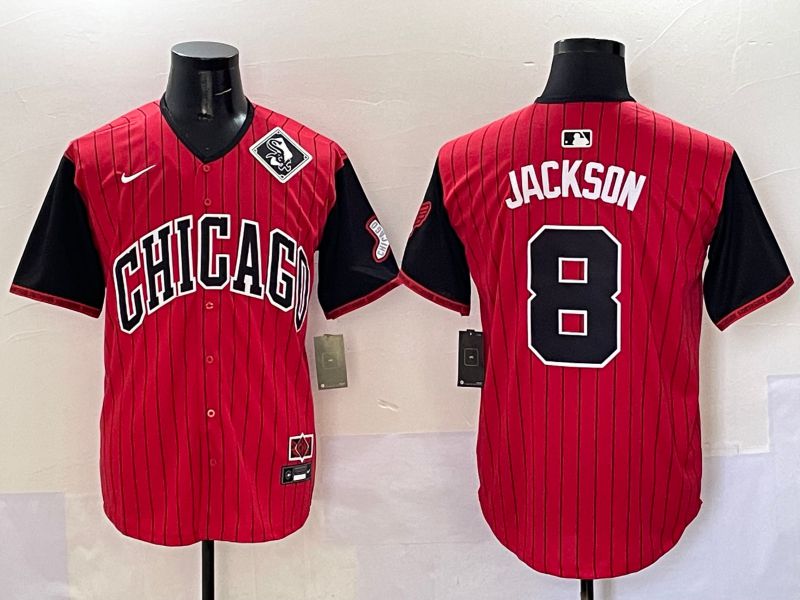 Men Chicago White Sox 8 Jackson Red Stripe Joint Name Nike 2025 MLB Jersey style 9